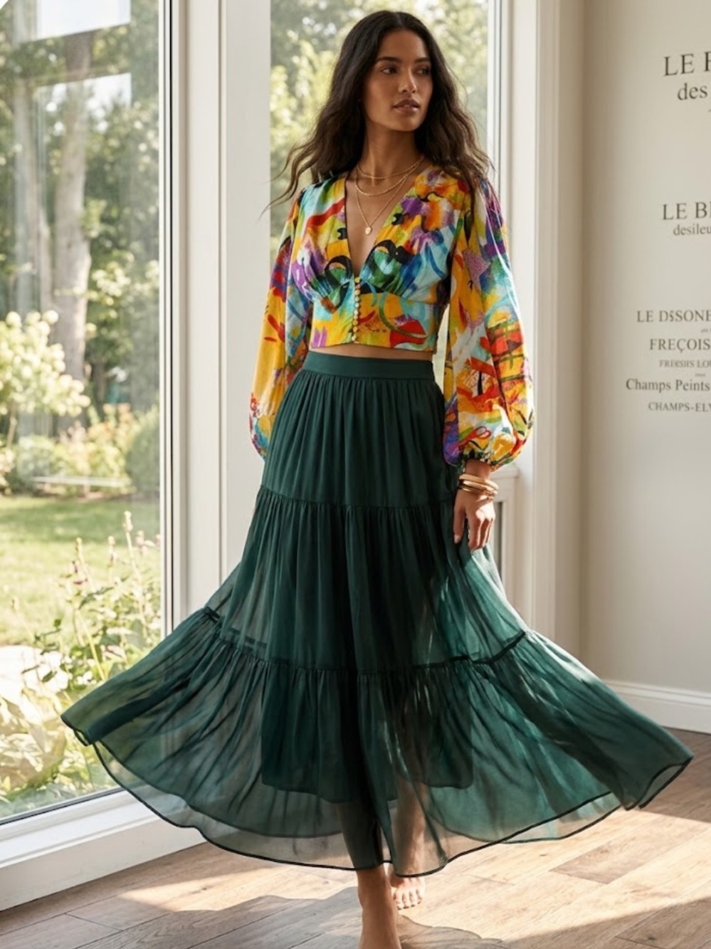 Live 4 Truth colorful artistic boho ballon sleeved cropped blouse L